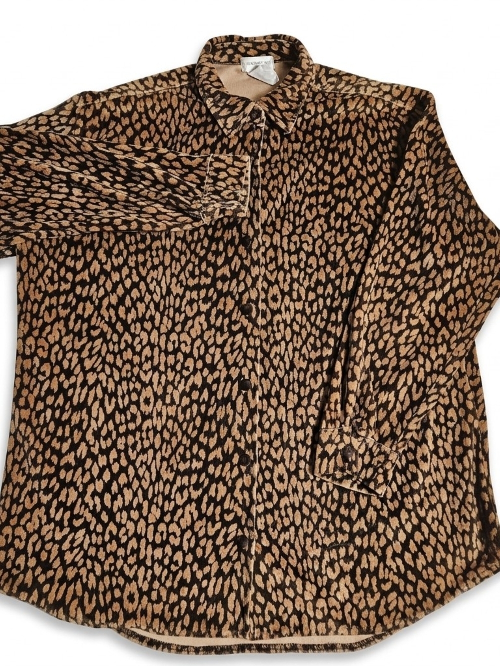Vintage Jones New York Sport Leopard Velour Button Down Top Medium 90s Mob Wife